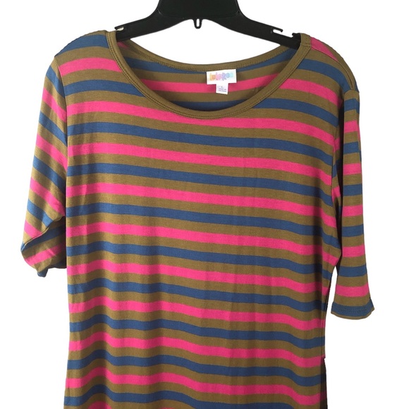 DRESS - NWT Women's LuLa Roe Multicolored Striped "Julia" T-Shirt Dress. Size L - Picture 3 of 13